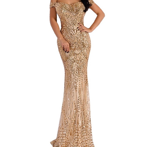 Dresses & Skirts - Gold Sequin Off Shoulder Dress